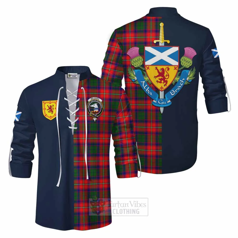 Belshes (Belsches) Tartan Ghillie Kilt Shirt Alba with Scottish Lion Royal Arm Half Style