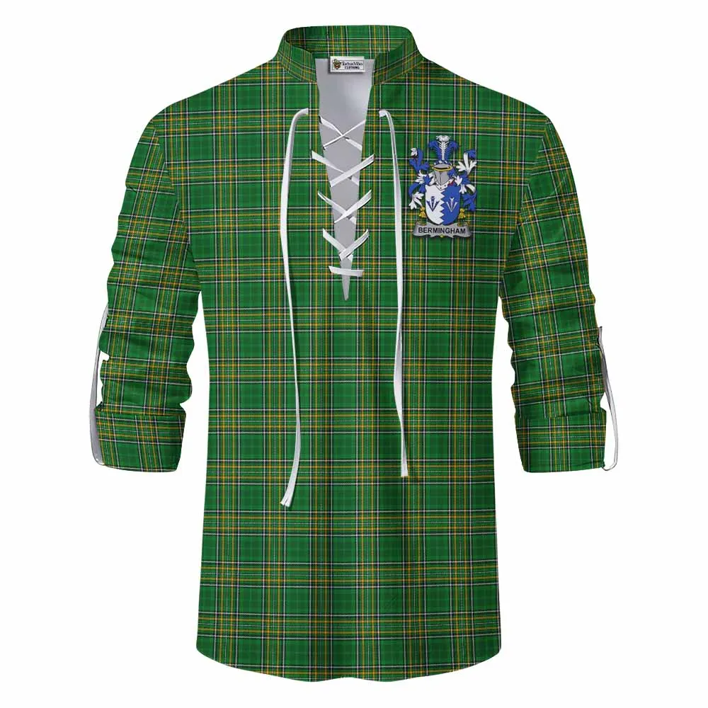 Bermingham Irish Clan Tartan Ghillie Kilt Shirt with Coat of Arms