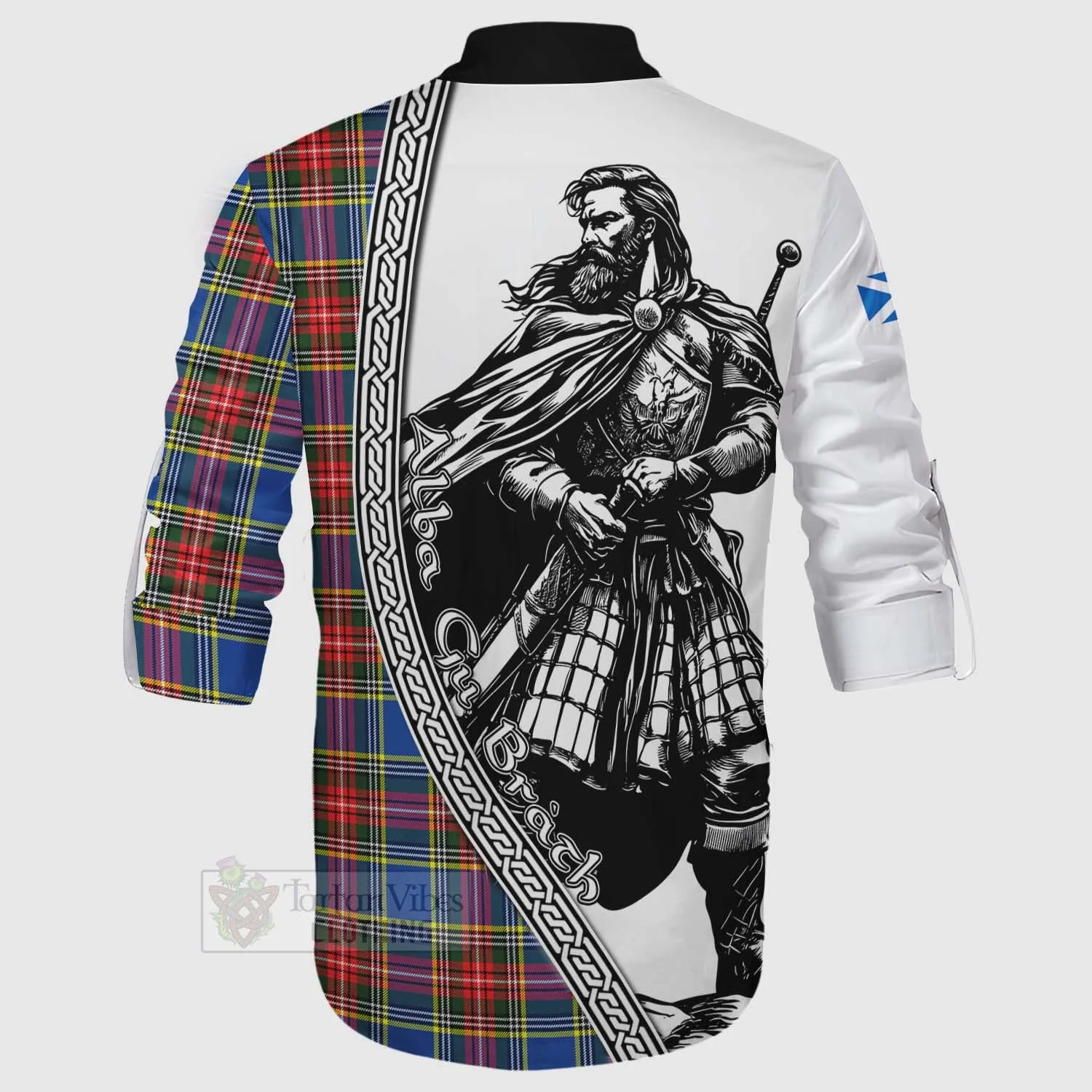 Bethune Tartan Clan Crest Ghillie Kilt Shirt with Highlander Warrior Celtic Style