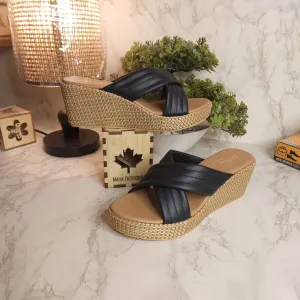 Black Casual Wedge Slippers