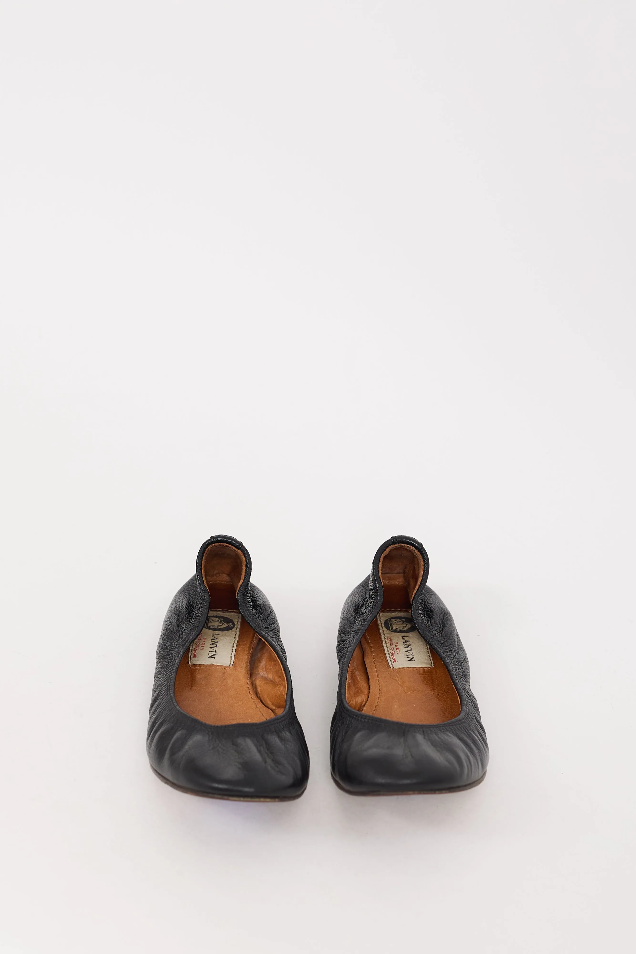 Black Leather Elasticized Ballet Flat