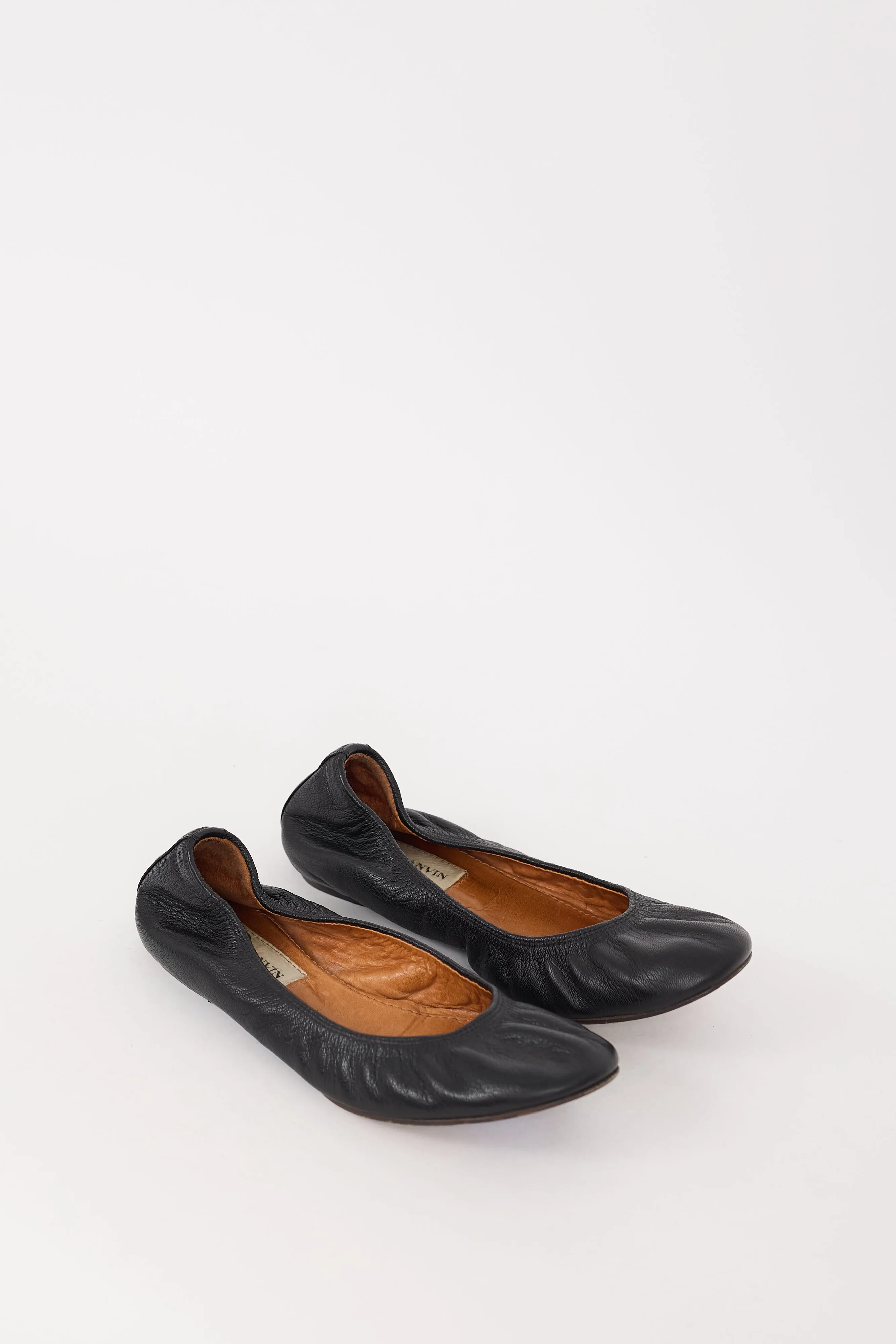 Black Leather Elasticized Ballet Flat