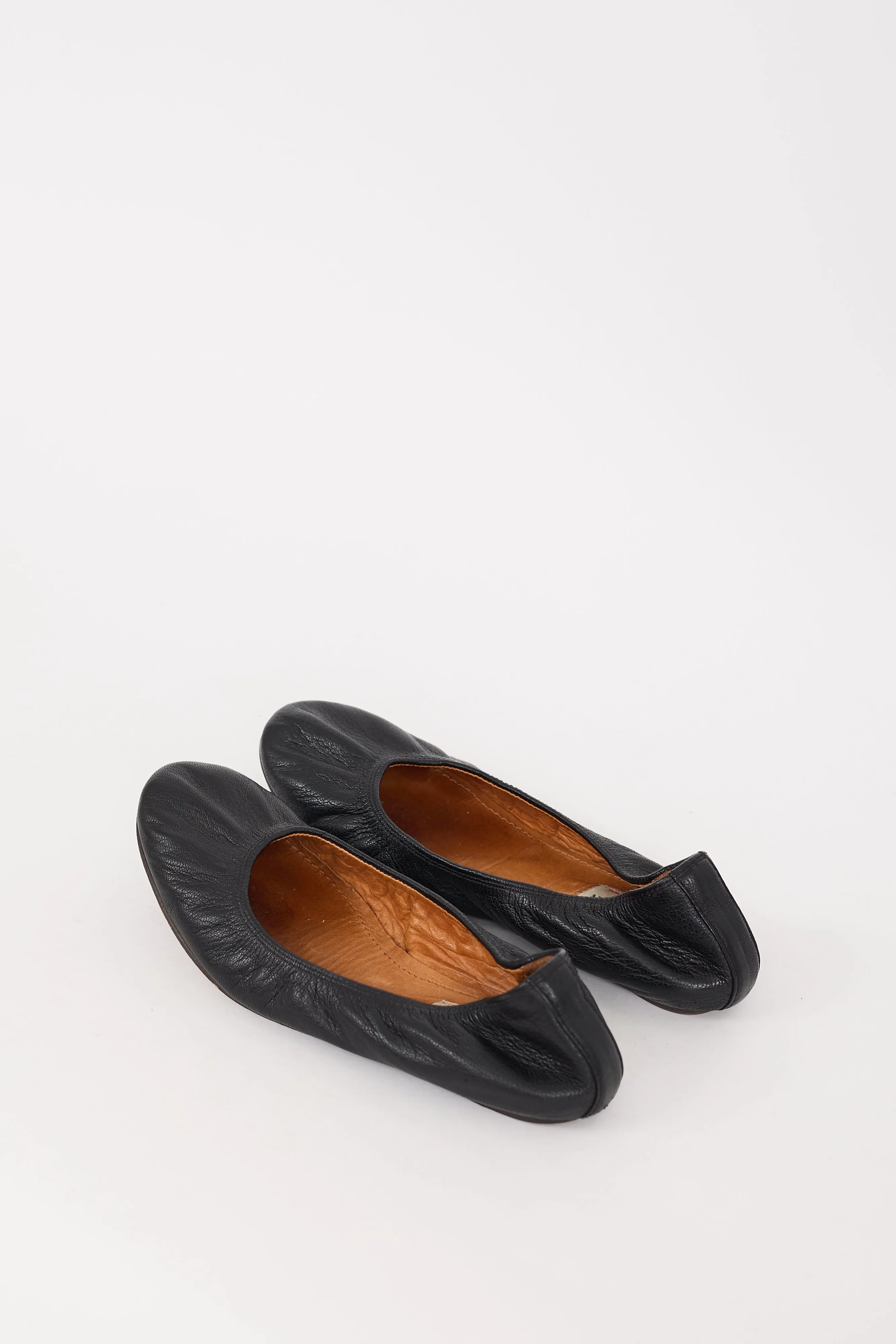 Black Leather Elasticized Ballet Flat