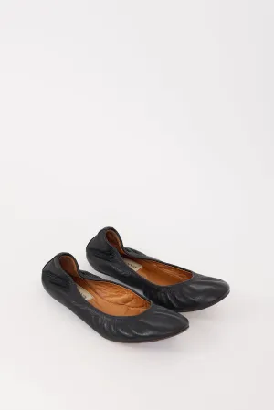 Black Leather Elasticized Ballet Flat