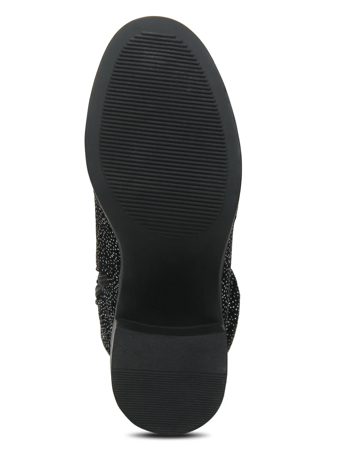 Black Silver Spot Velvet Block Heel Long Boots