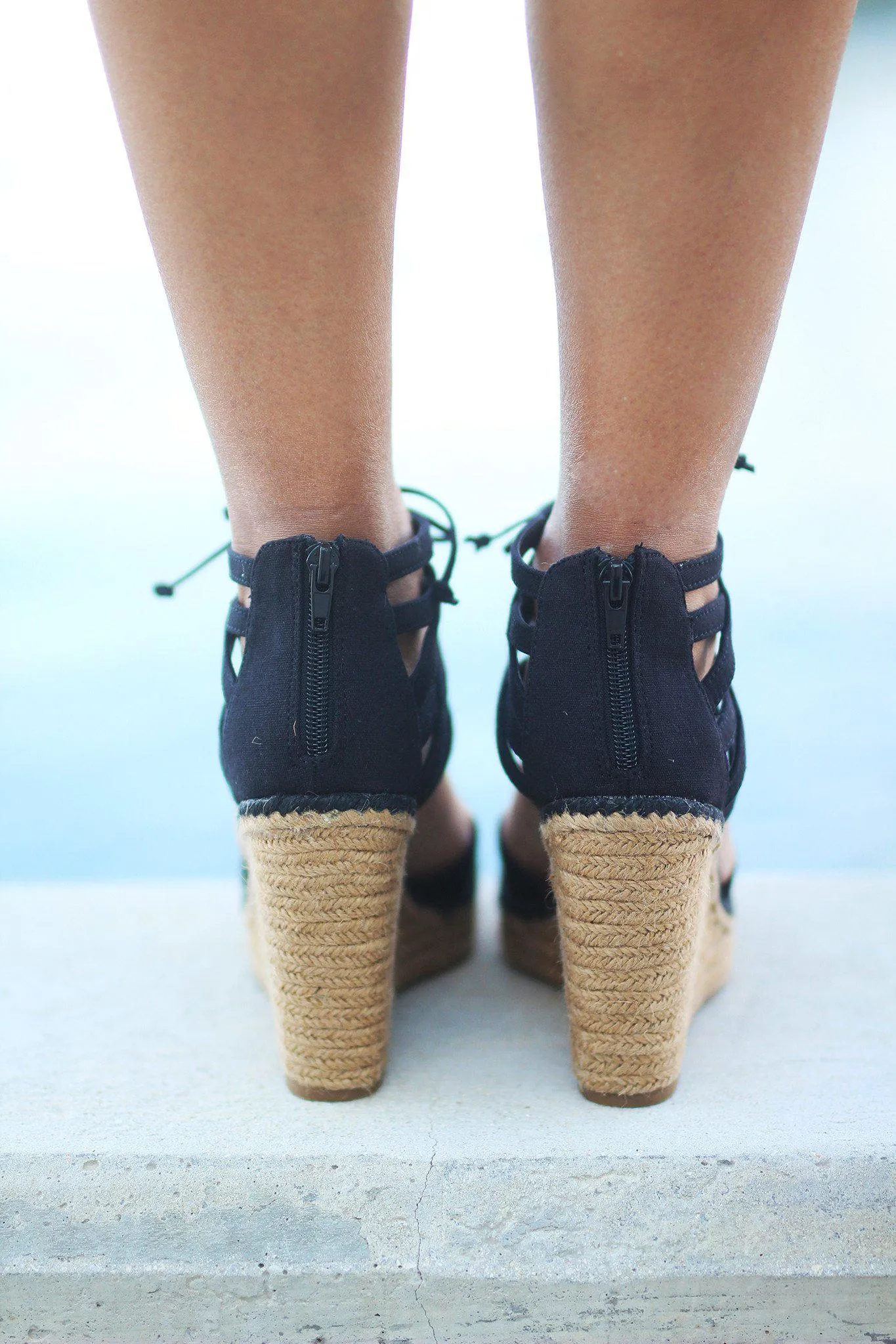 Black Strappy Wedges