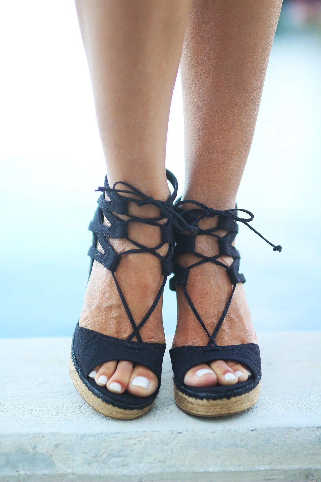 Black Strappy Wedges