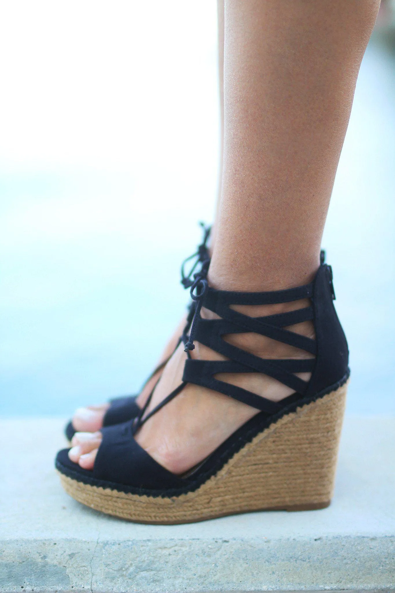 Black Strappy Wedges