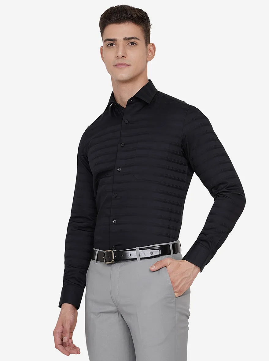 Black Striped Slim Fit Formal Shirt | JadeBlue