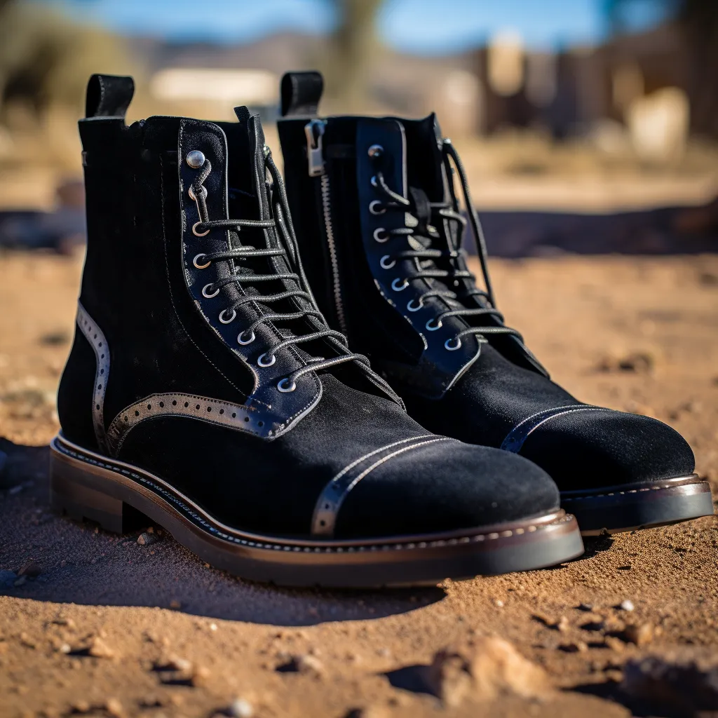 Black Suede Querida Lace Up Derby Brogue Toe Cap Boots with Zipper - AW24