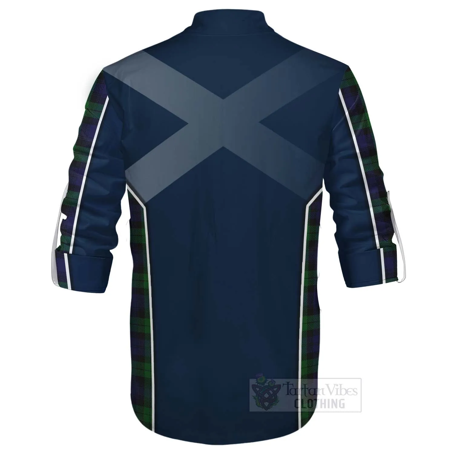 Black Watch Tartan Ghillie Kilt Shirt with Family Crest and Scottish Thistle Vibes Sport Style