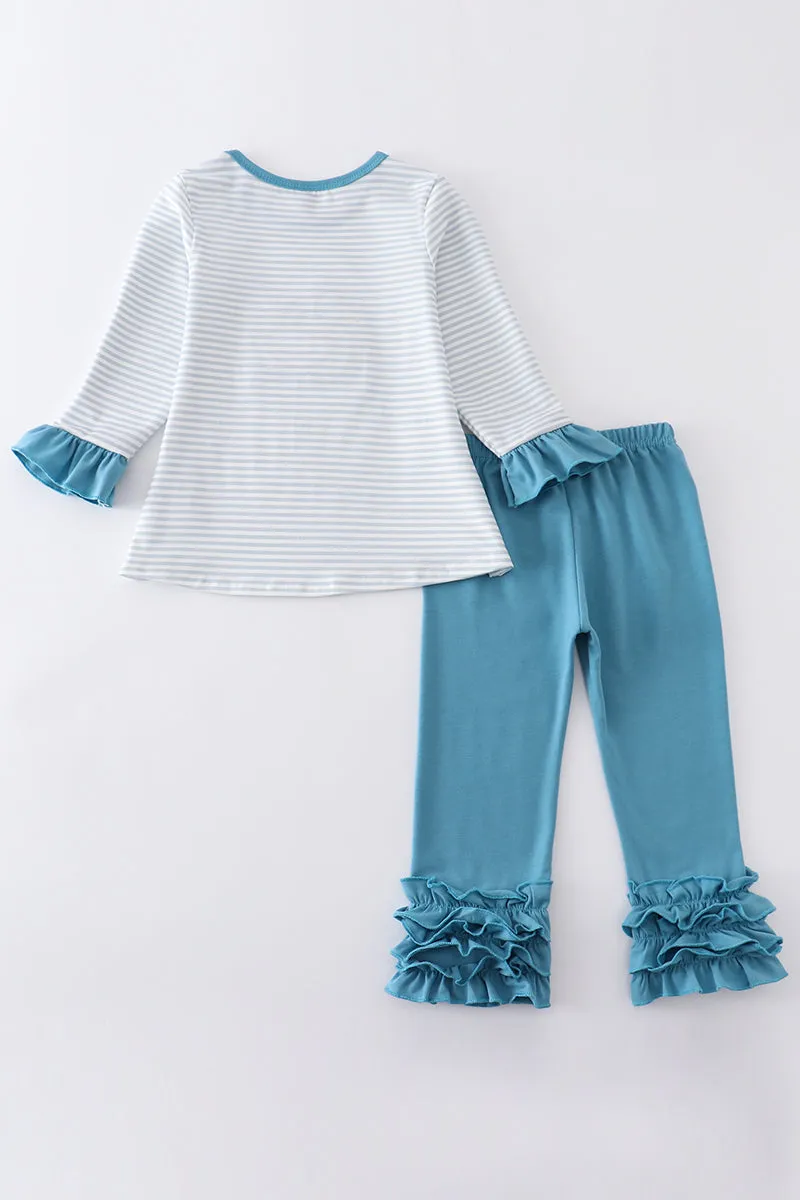 Blue stripe duck applique girl set