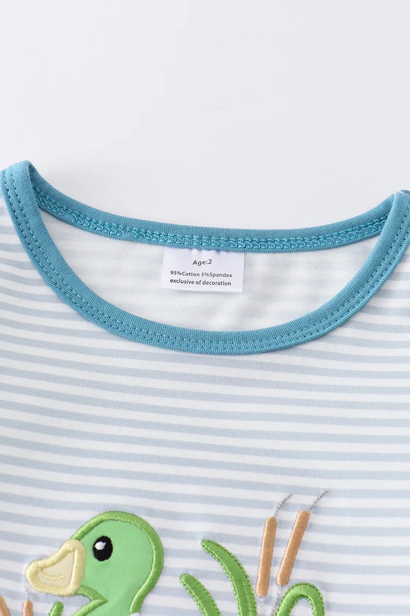 Blue stripe duck applique girl set