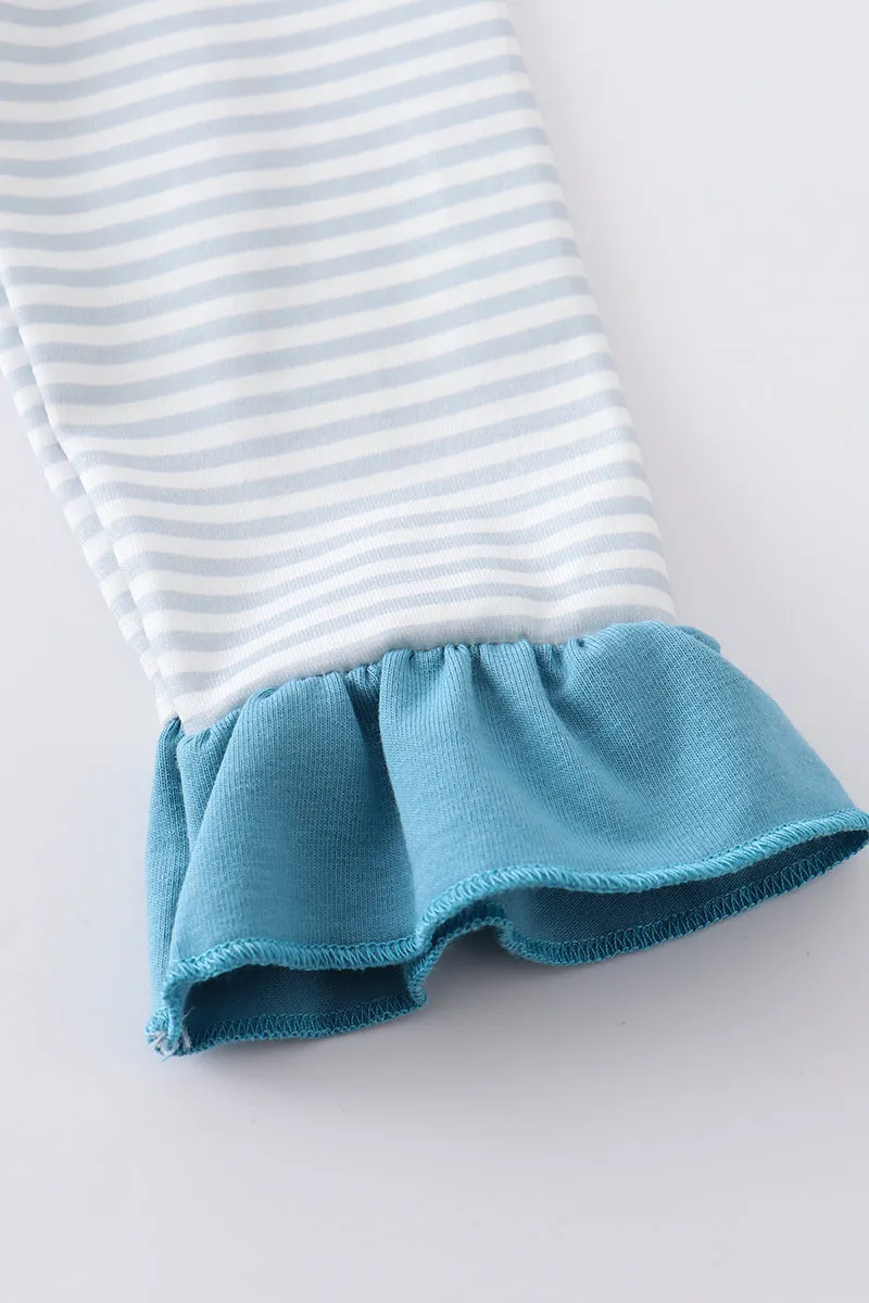Blue stripe duck applique girl set