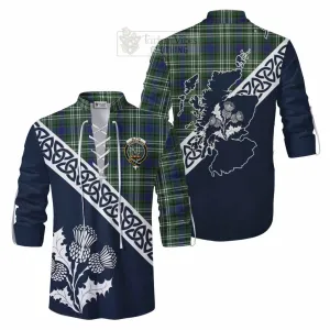 Blyth Tartan Ghillie Kilt Shirt Featuring Thistle and Scotland Map