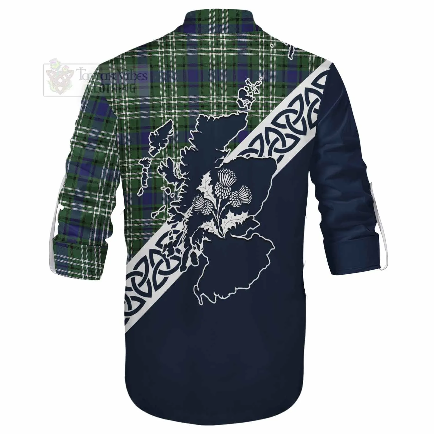 Blyth Tartan Ghillie Kilt Shirt Featuring Thistle and Scotland Map