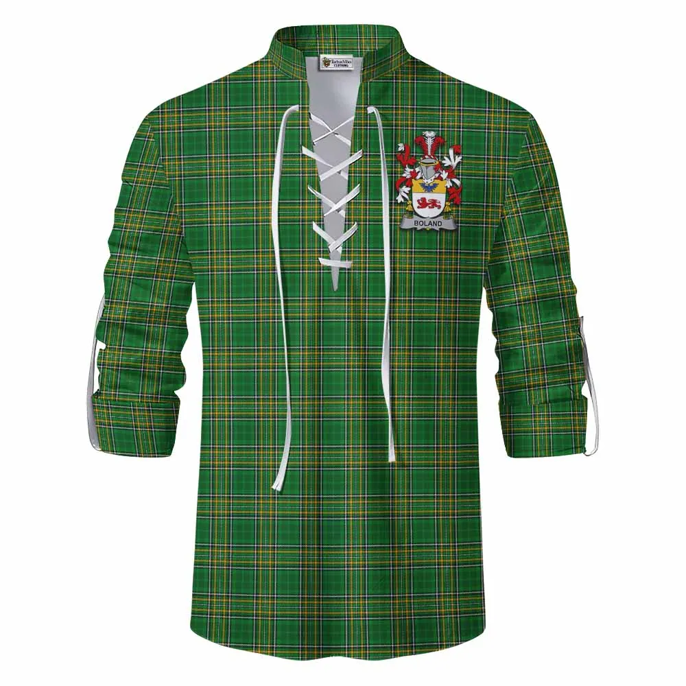 Boland Irish Clan Tartan Ghillie Kilt Shirt with Coat of Arms