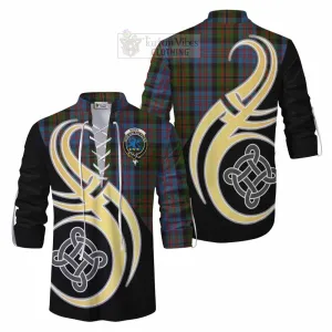 Bowie Tartan Ghillie Kilt Shirt with Family Crest and Celtic Symbol Style
