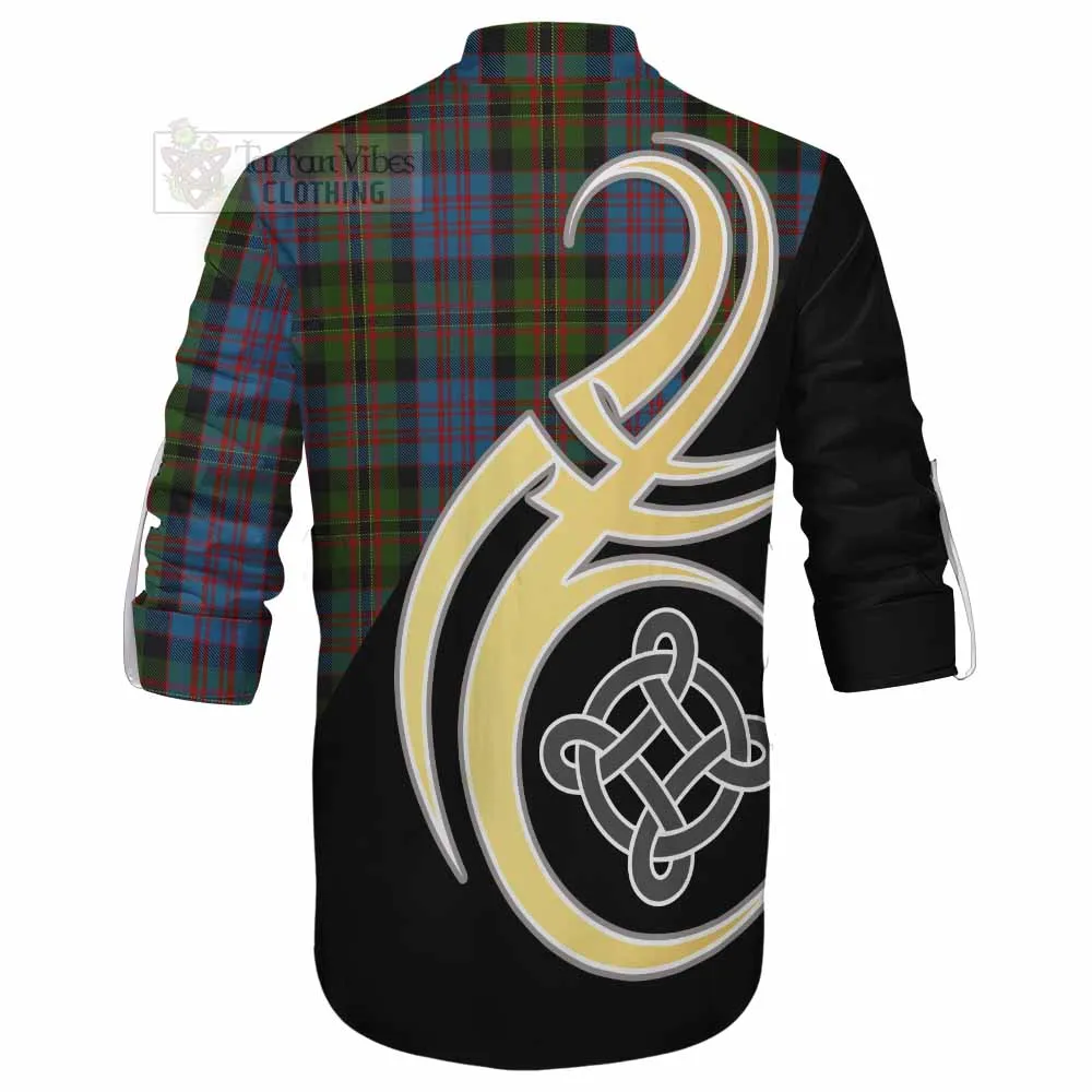 Bowie Tartan Ghillie Kilt Shirt with Family Crest and Celtic Symbol Style