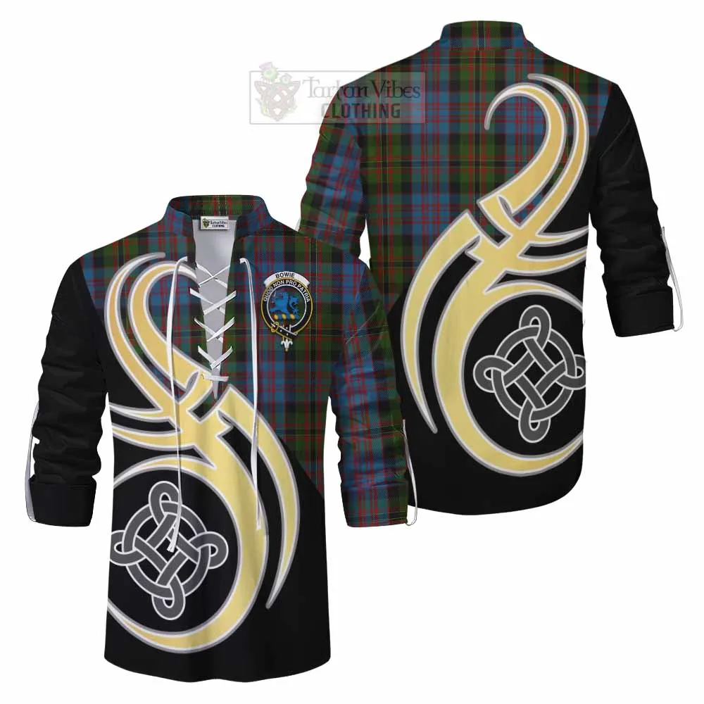 Bowie Tartan Ghillie Kilt Shirt with Family Crest and Celtic Symbol Style