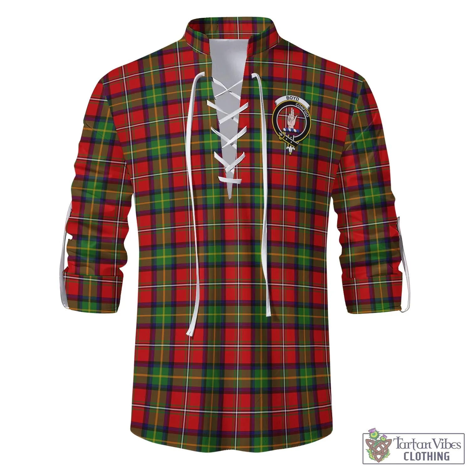Boyd Tartan Men's Scottish Traditional Jacobite Ghillie Kilt Shirt with Family Crest