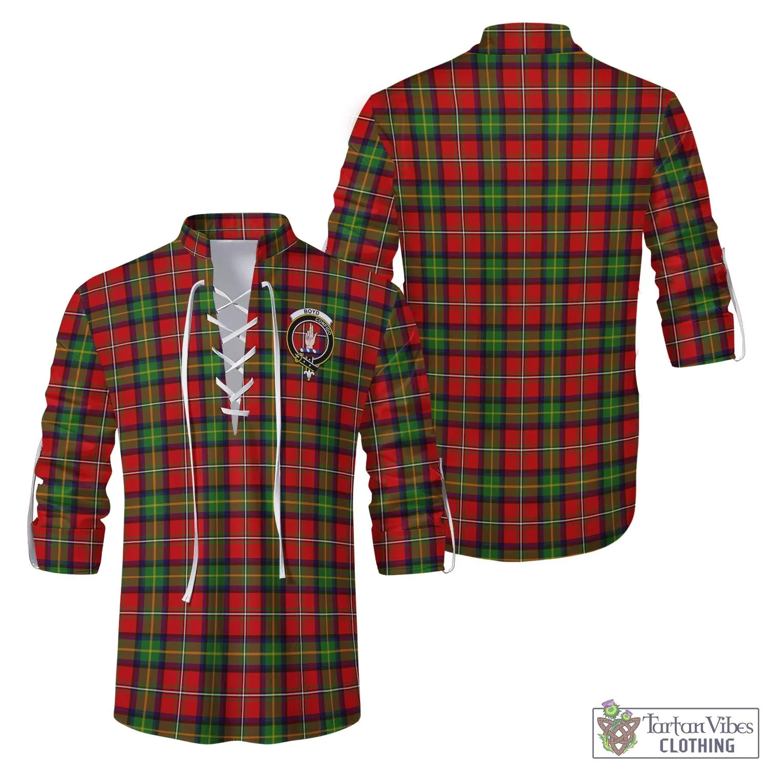 Boyd Tartan Men's Scottish Traditional Jacobite Ghillie Kilt Shirt with Family Crest