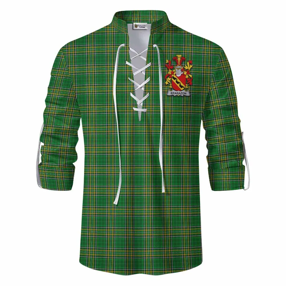 Brabazon Irish Clan Tartan Ghillie Kilt Shirt with Coat of Arms