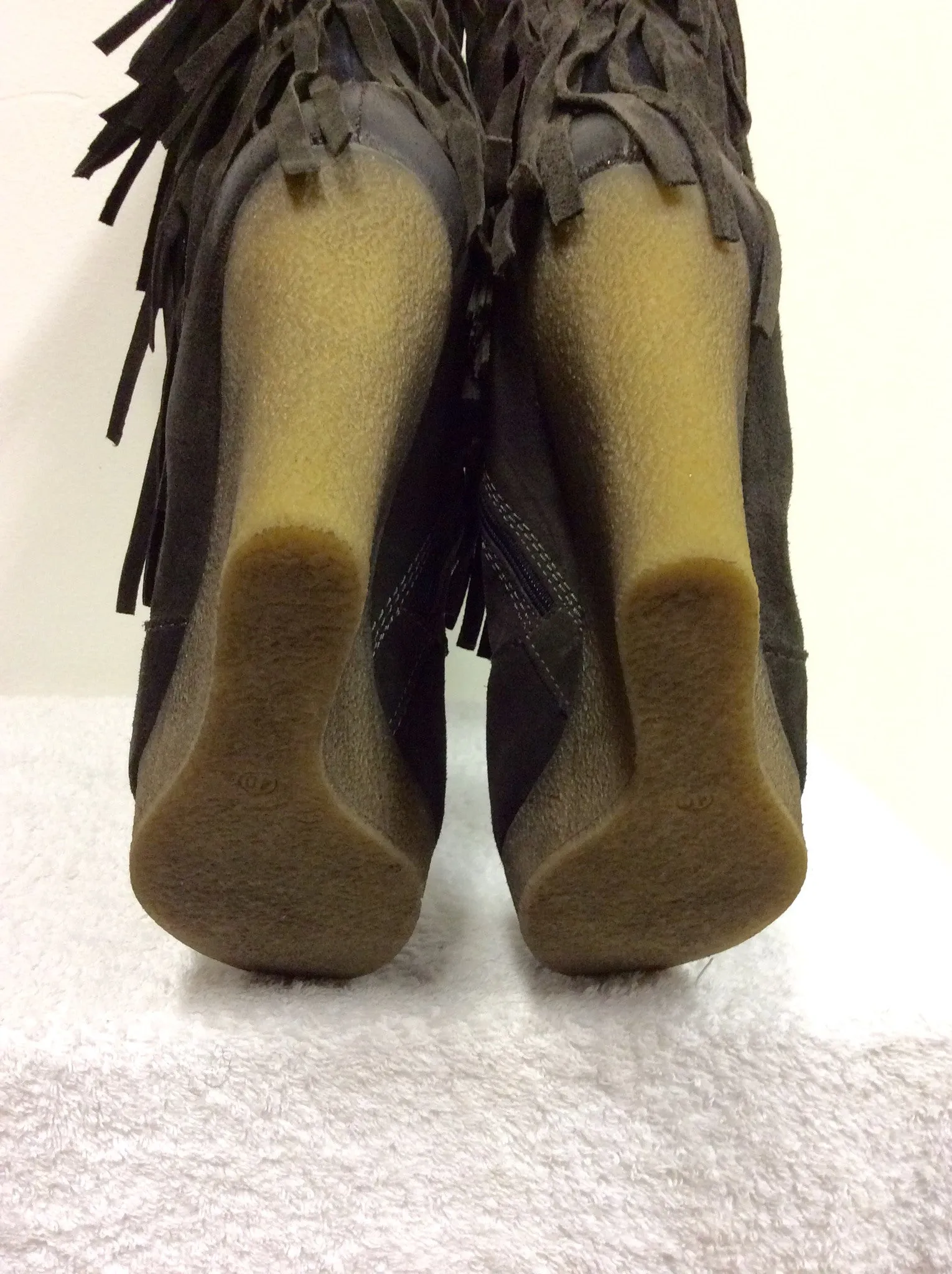 BRAND NEW DIESEL BROWN SUEDE FRINGED KNEE HIGH WEDGE HEEL BOOTS SIZE 6.5/40