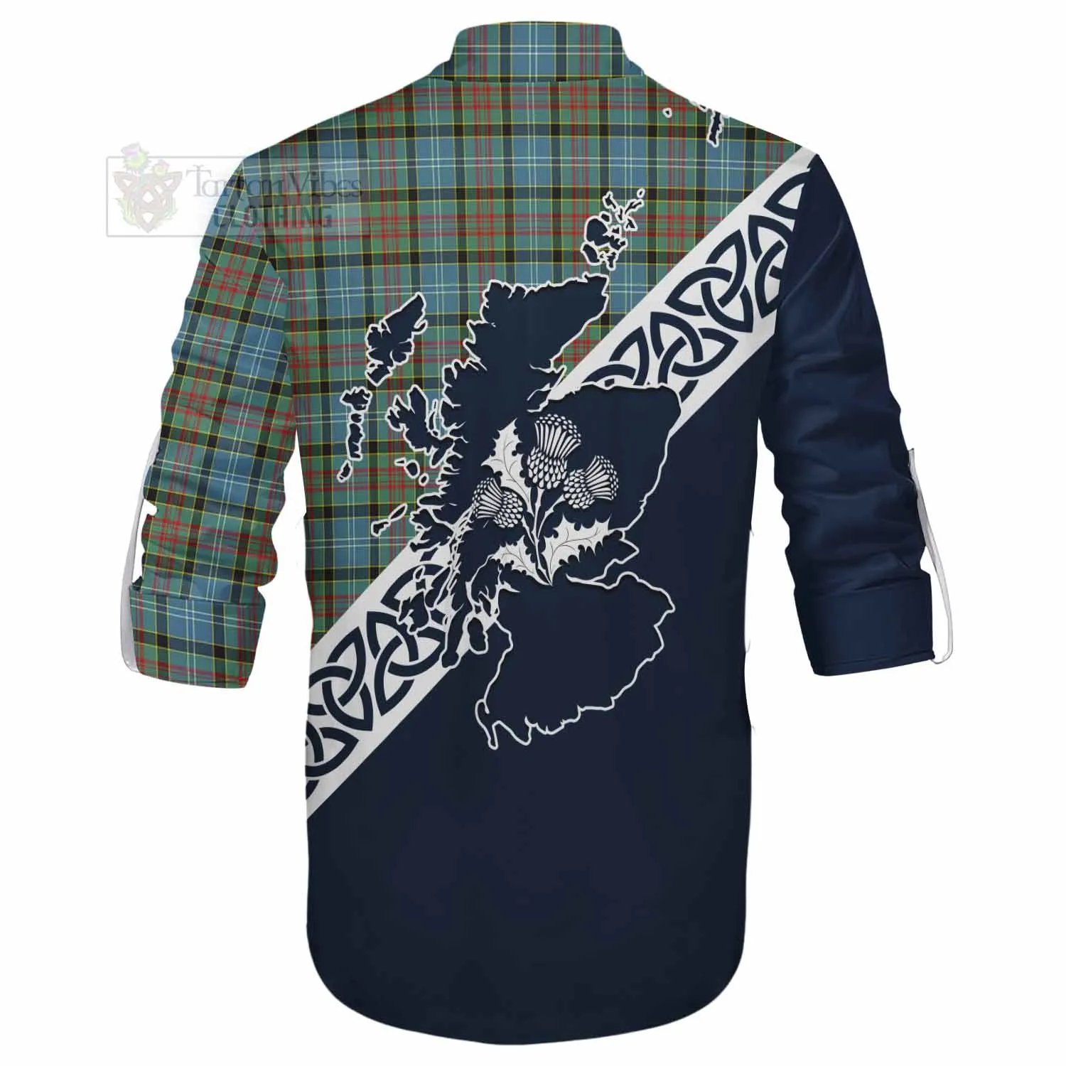 Brisbane Tartan Ghillie Kilt Shirt Featuring Thistle and Scotland Map