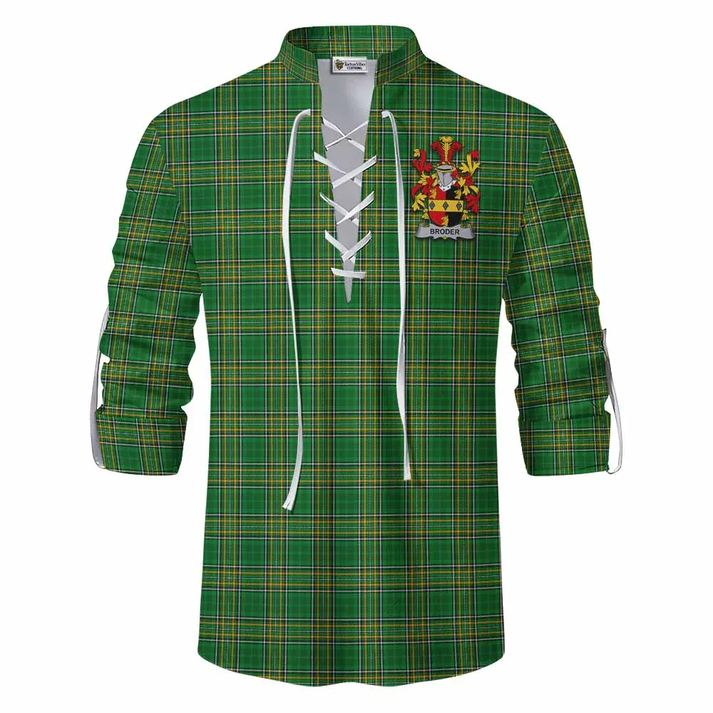 Broder Irish Clan Tartan Ghillie Kilt Shirt with Coat of Arms
