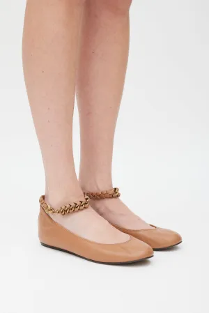 Brown & Gold Leather Braided Strap Ballet Flat