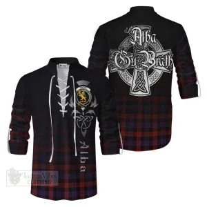 Brown (Broun) Tartan Ghillie Kilt Shirt Featuring Alba Gu Brath Family Crest Celtic Inspired