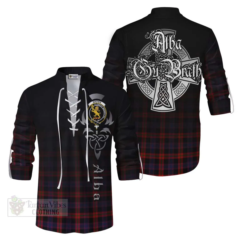 Brown (Broun) Tartan Ghillie Kilt Shirt Featuring Alba Gu Brath Family Crest Celtic Inspired
