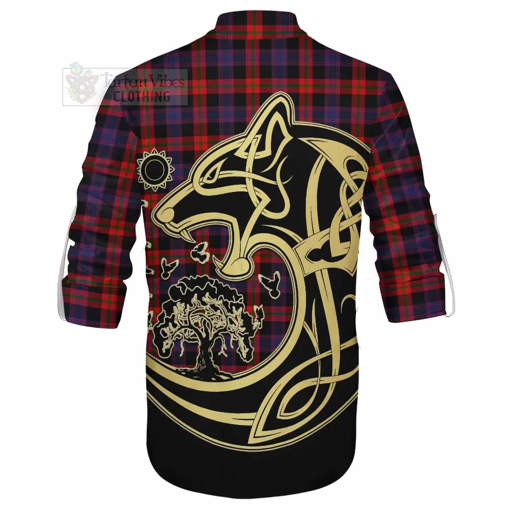 Brown (Broun) Tartan Ghillie Kilt Shirt with Family Crest Celtic Wolf Style