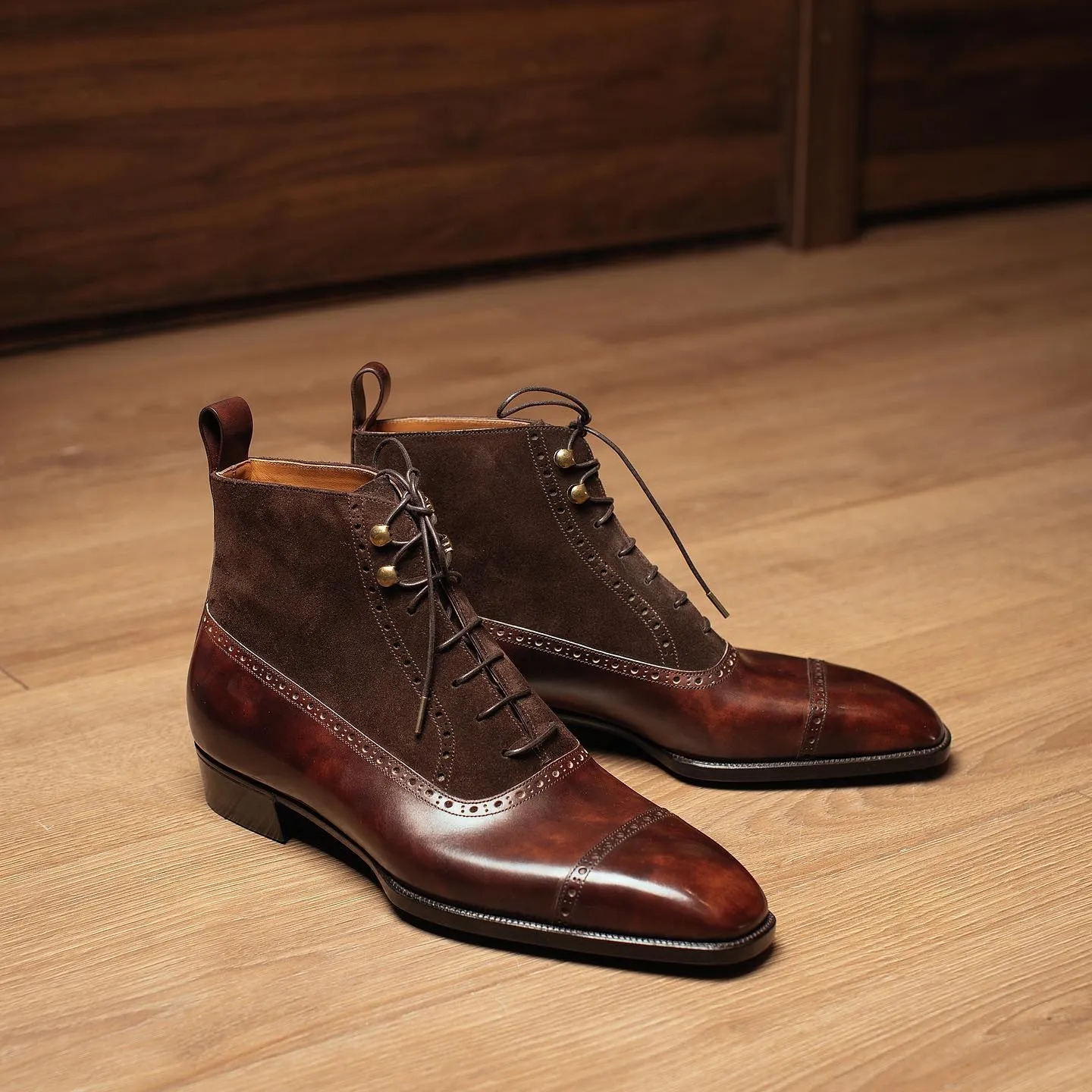 Brown Leather and Suede Orvieto Lace Up Brogue Oxford Boots - AW24
