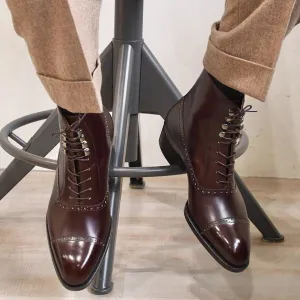 Brown Leather Barletta Lace Up Brogue Oxford Boots - AW24