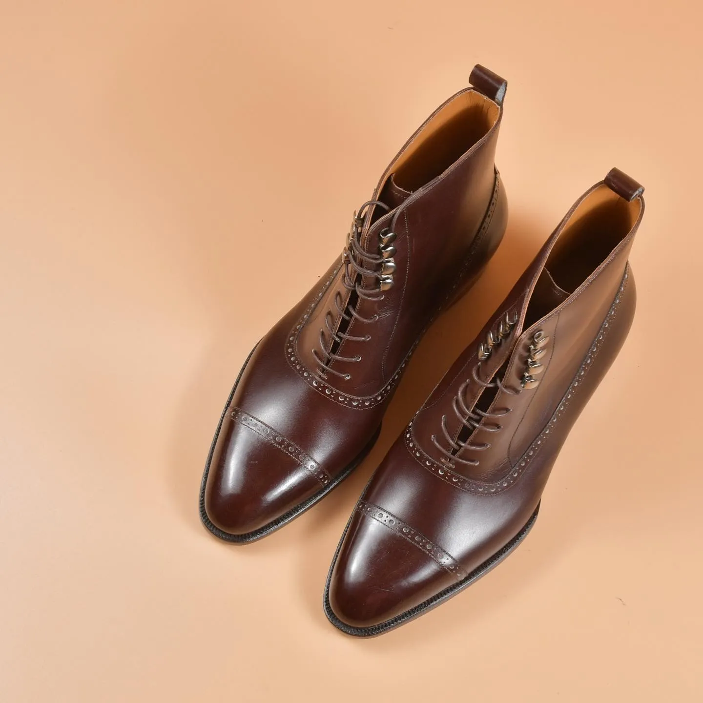 Brown Leather Barletta Lace Up Brogue Oxford Boots - AW24