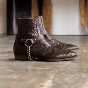 Brown Leather Iliad Chained Zipper Boots