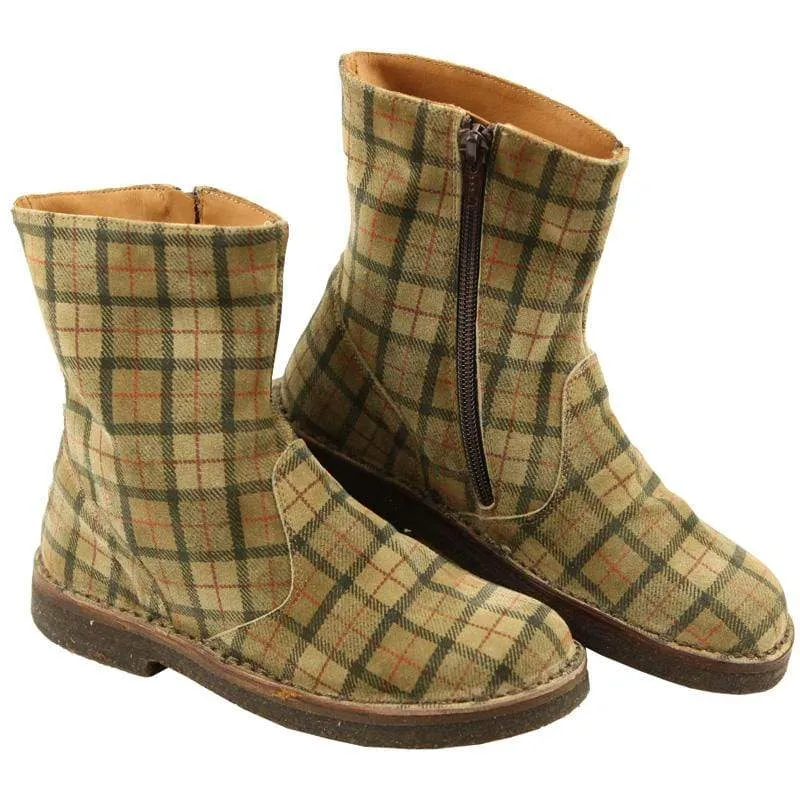 Brown Plaid Short Girls Boots by PePe Shoes