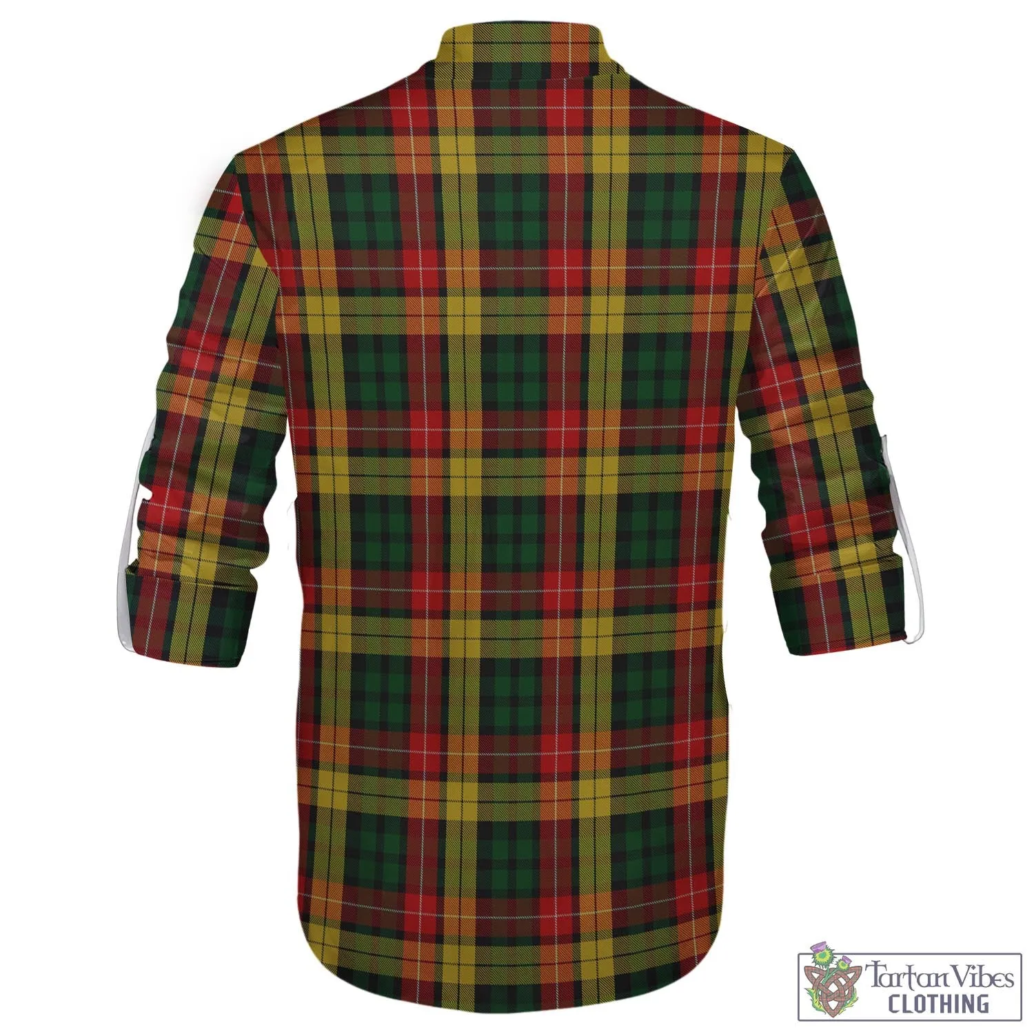 Buchanan Tartan Men's Scottish Traditional Jacobite Ghillie Kilt Shirt with Family Crest
