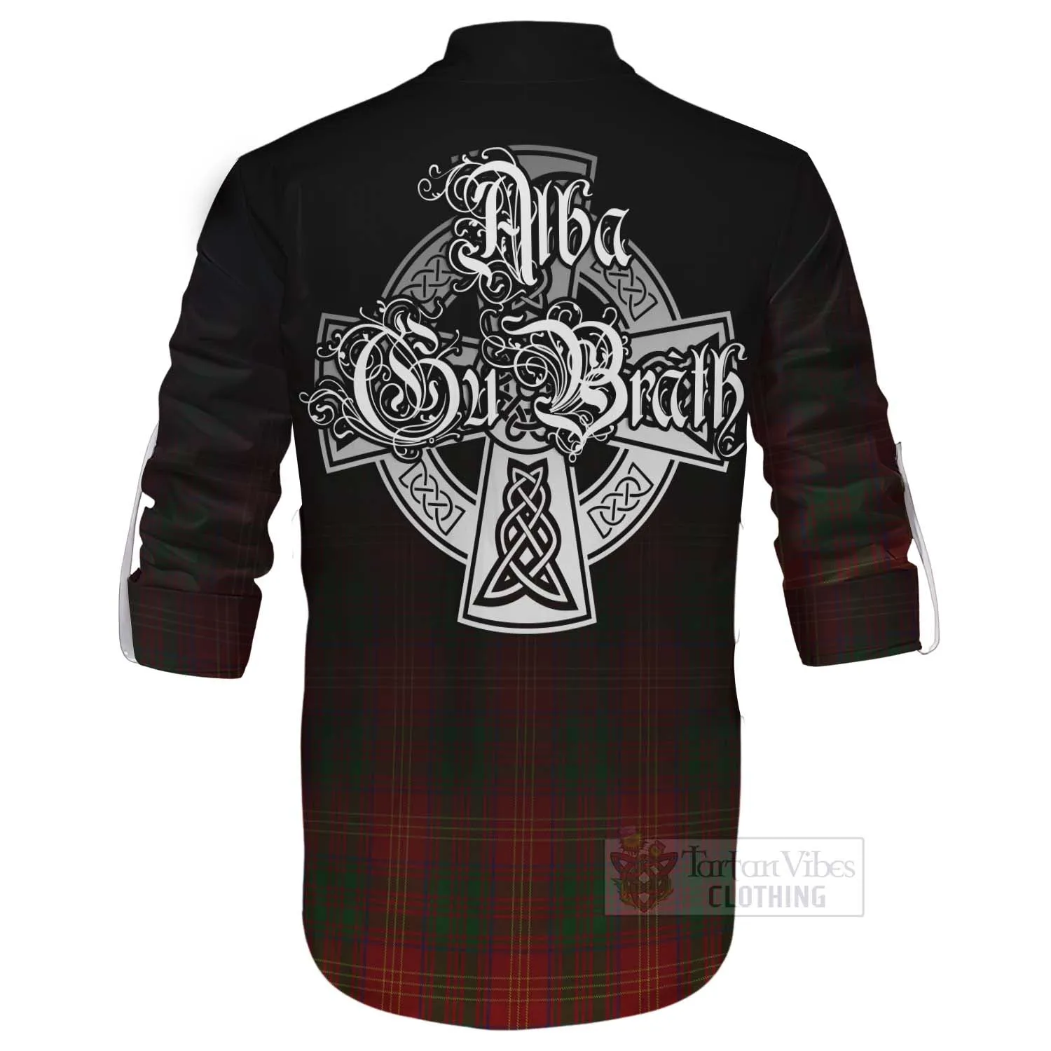 Burns Tartan Ghillie Kilt Shirt Featuring Alba Gu Brath Family Crest Celtic Inspired