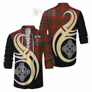 Burns Tartan Ghillie Kilt Shirt with Family Crest and Celtic Symbol Style