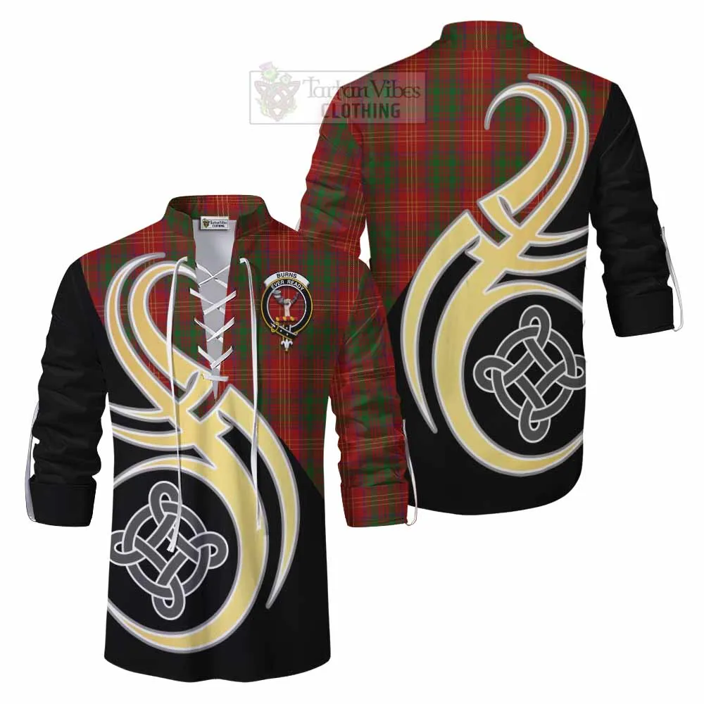 Burns Tartan Ghillie Kilt Shirt with Family Crest and Celtic Symbol Style