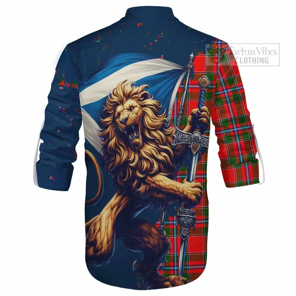 Butter Tartan Family Crest Ghillie Kilt Shirt with Scottish Majestic Lion
