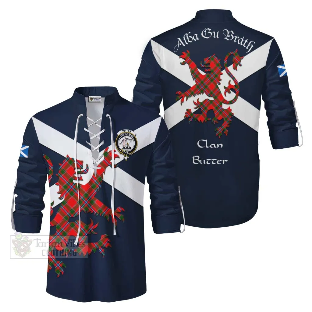 Butter Tartan Lion Rampant Ghillie Kilt Shirt Proudly Display Your Heritage with Alba Gu Brath and Clan Name