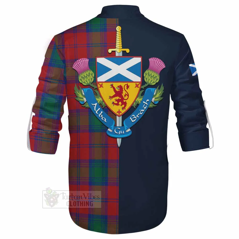 Byres (Byses) Tartan Ghillie Kilt Shirt Alba with Scottish Lion Royal Arm Half Style