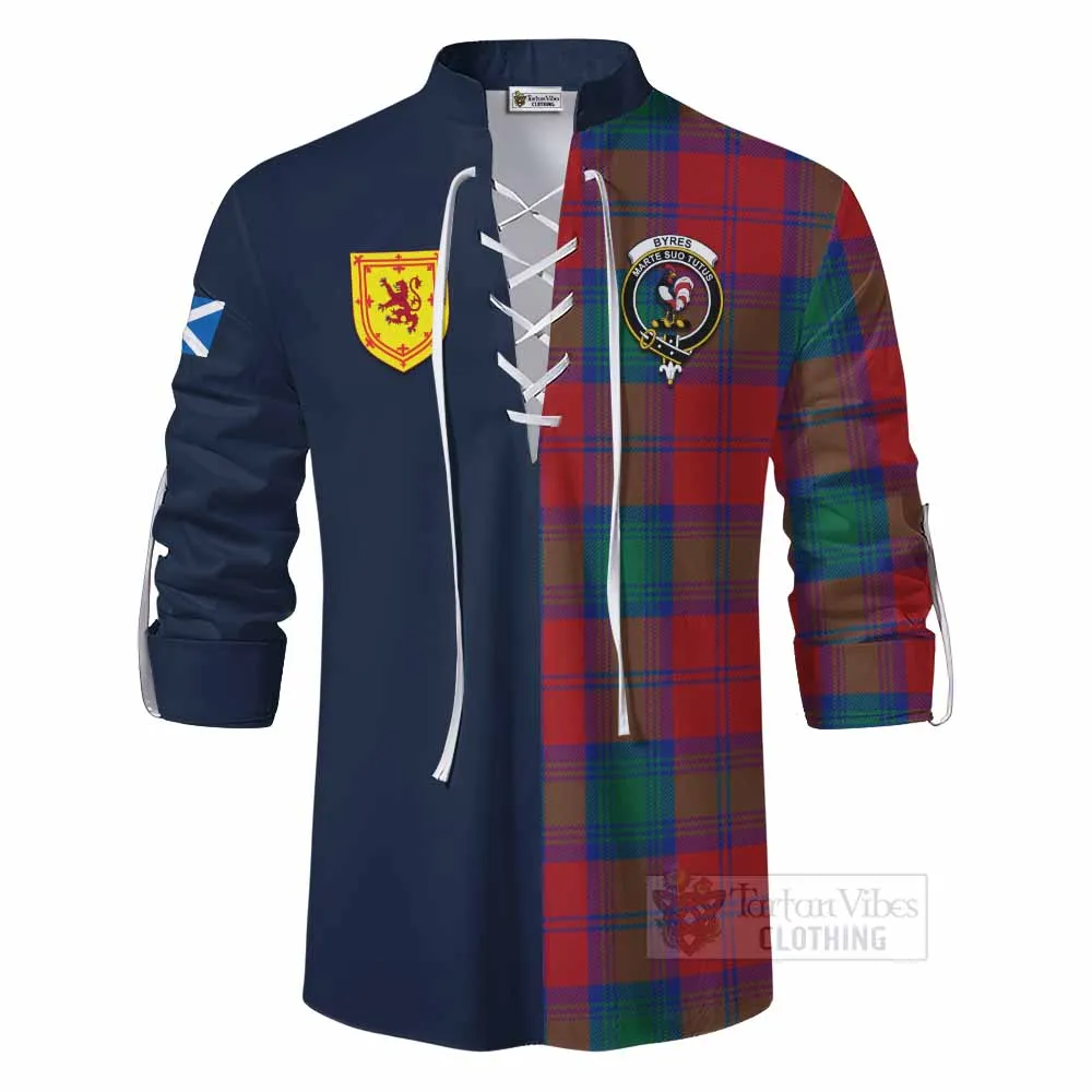 Byres (Byses) Tartan Ghillie Kilt Shirt Alba with Scottish Lion Royal Arm Half Style