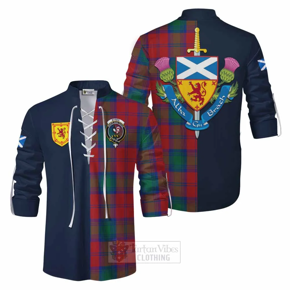 Byres (Byses) Tartan Ghillie Kilt Shirt Alba with Scottish Lion Royal Arm Half Style