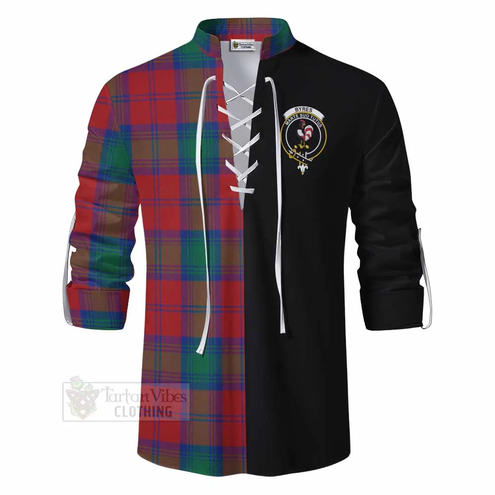 Byres (Byses) Tartan Ghillie Kilt Shirt with Family Crest and Half Of Me Style