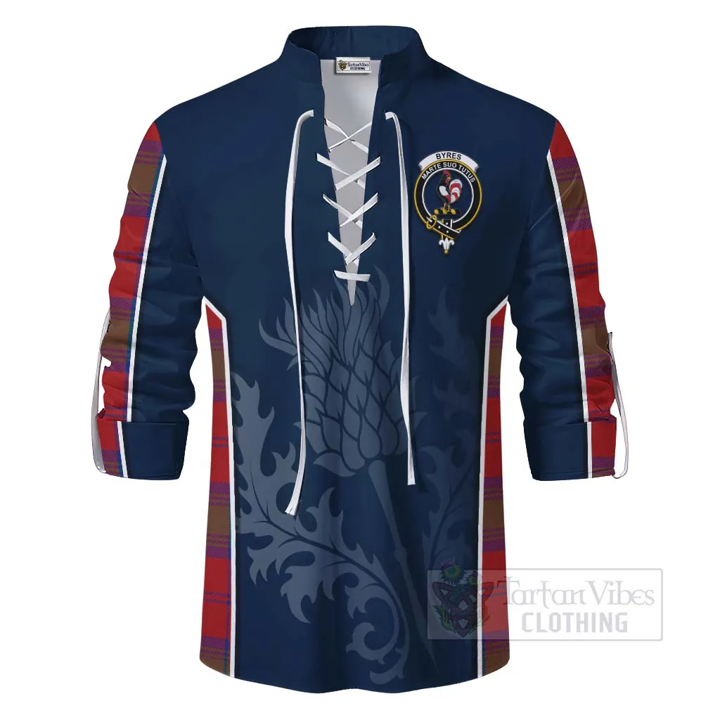 Byres (Byses) Tartan Ghillie Kilt Shirt with Family Crest and Scottish Thistle Vibes Sport Style